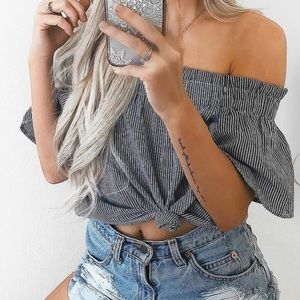 Lulus blue and white stripe flowy crop top OTS